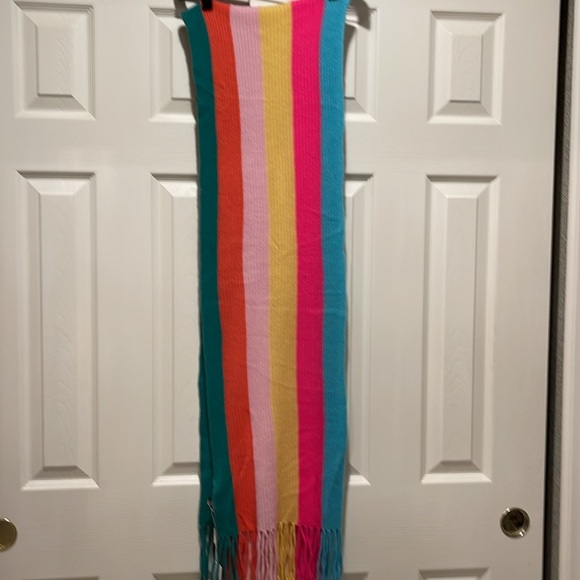 NWT Autumn Cashmere Rainbow Stripe Scarf in Bright Combo 100% Cashmere Soft/warm - Picture 3 of 3